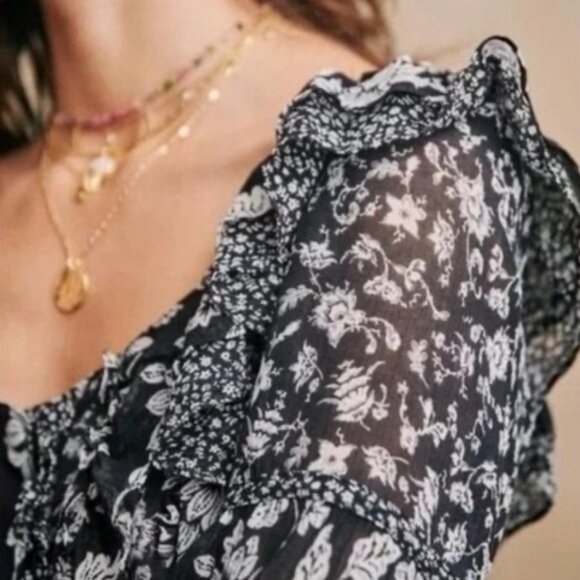 Sezane Silk Blend Floral Patchwork Jihane Blouse Top Size 40 French US 8 Boho - Picture 7 of 16